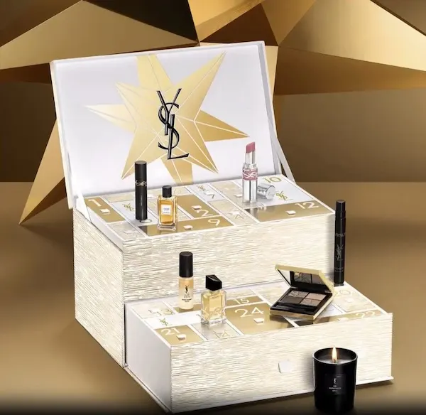 YSL adventskalender 2025 met voorbeelden van de inhoud