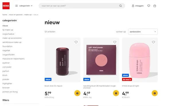 HEMA beauty website